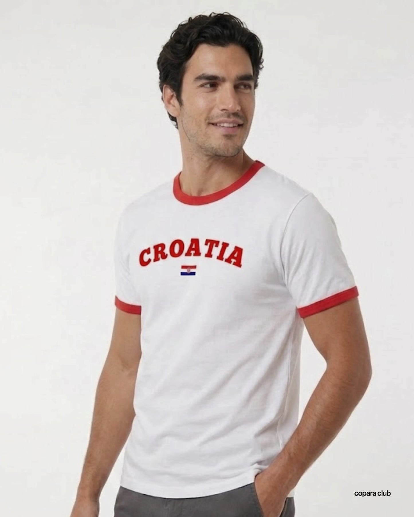 Herren Outfit mit Croatia Fußball T-Shirt im Vintage Ringer Look