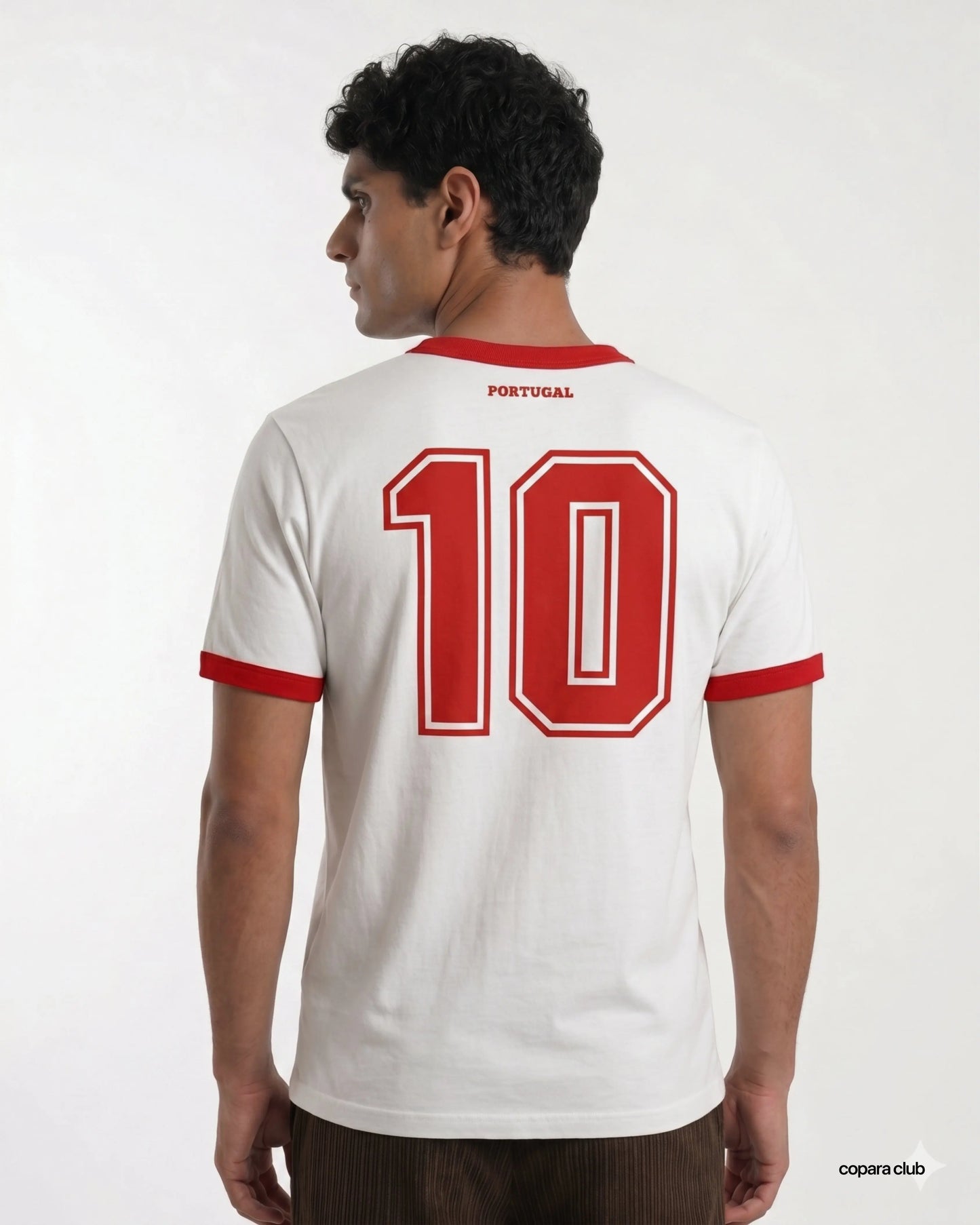 Rückseite Portugal Ringer T-Shirt mit Nummer 10 im Fußball Trikot Stil